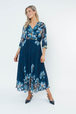 Carraig Donn Hannah Navy Print A-Line 3/4 Sleeve Midi Dress