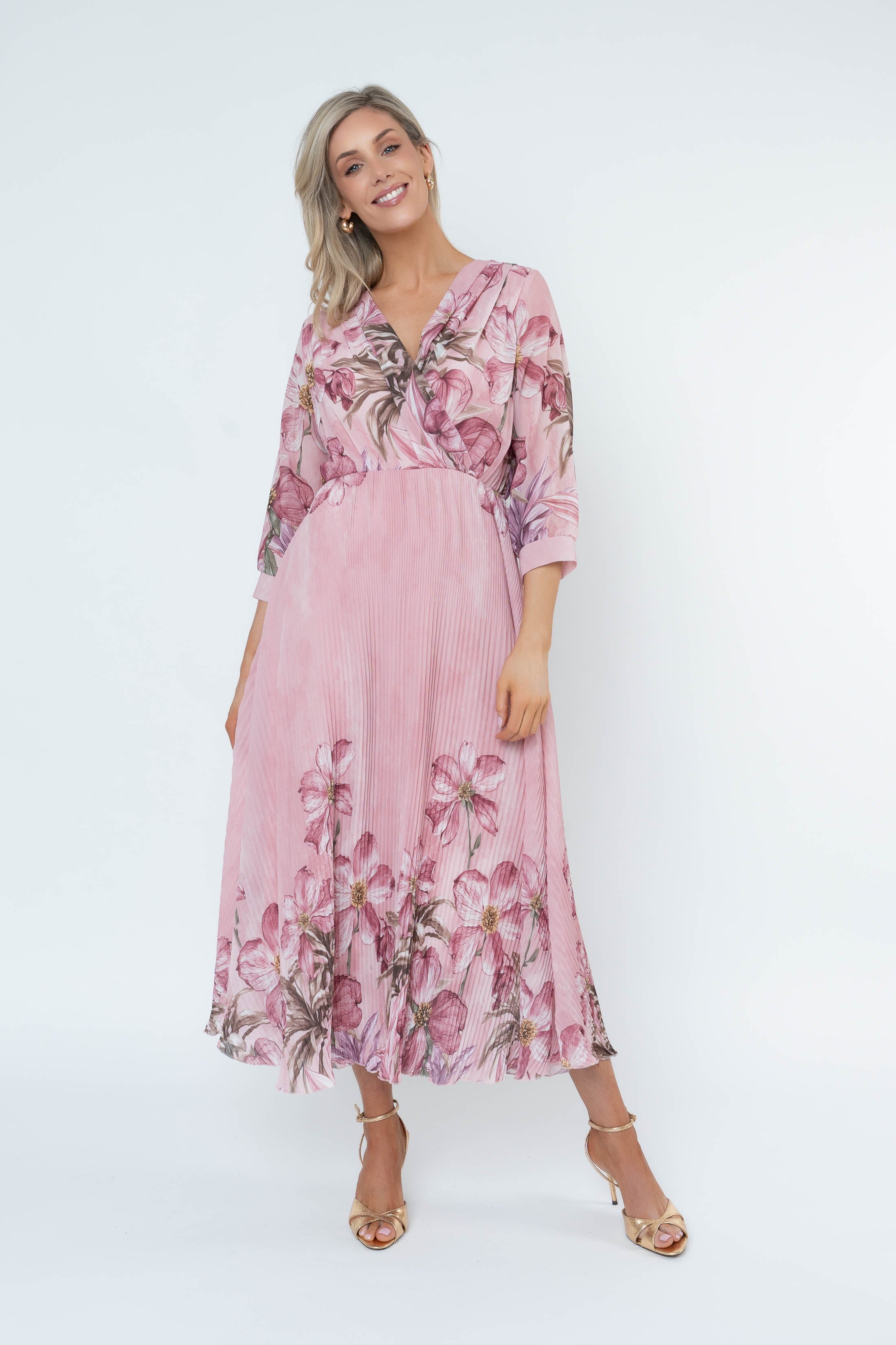Hannah Pink Print Midi Dress