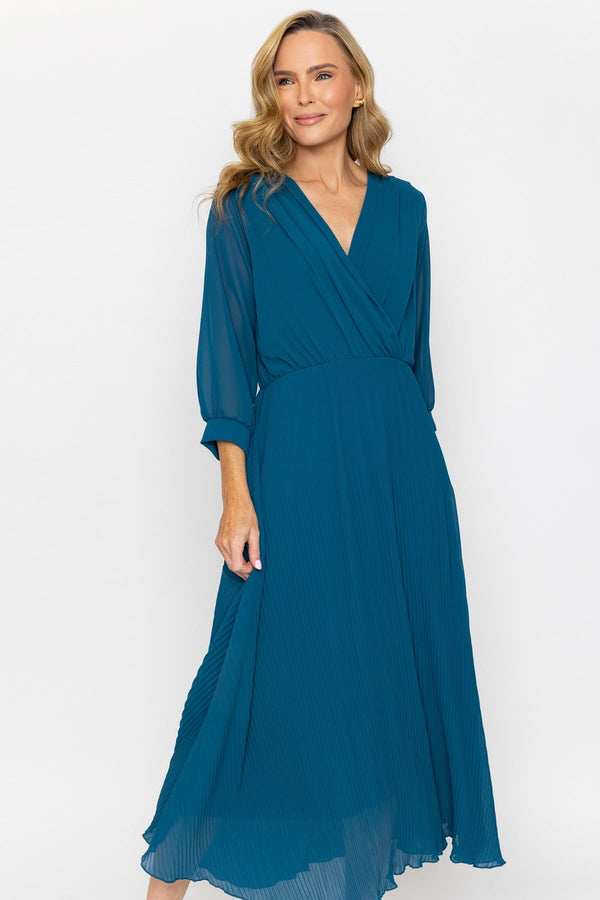 Carraig Donn Hannah Teal A-Line 3/4 Sleeve Midi Dress