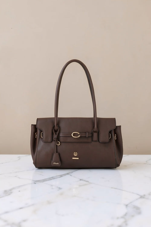 Hazel Brown Faux Leather Baguette Shoulder Bag