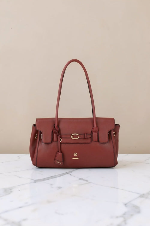 Hazel Burgundy Faux Leather Baguette Shoulder Bag