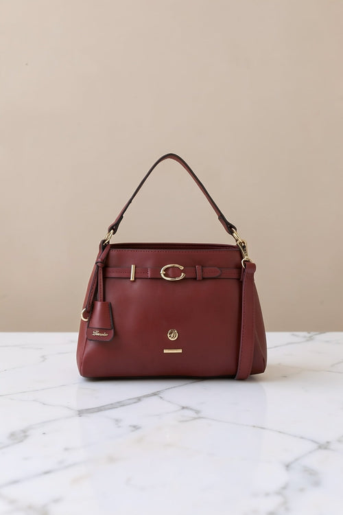 Hazel Burgundy Faux Leather Top Handle Bag