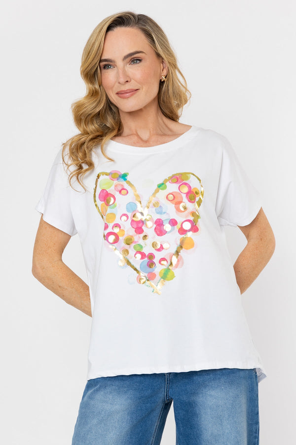 Carraig Donn Heart Print Dip Hem T-Shirt