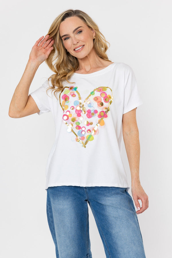 Carraig Donn Heart Print Dip Hem T-Shirt