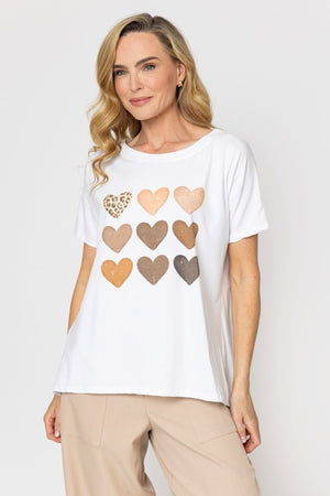 Carraig Donn Hearts Print Dip Hem T-Shirt