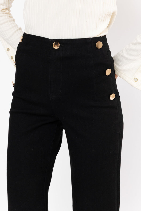 Carraig Donn High Waist Stretch Jeans With Gold Buttons Black