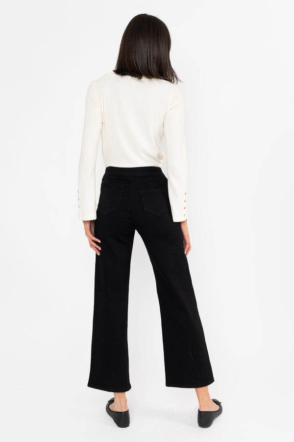 Carraig Donn High Waist Stretch Jeans With Gold Buttons Black