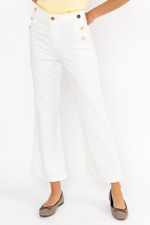 Carraig Donn High Waist Stretch Jeans With Gold Buttons Cream