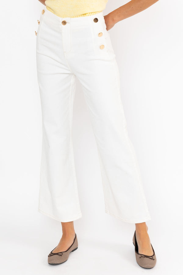 Carraig Donn High Waist Stretch Jeans With Gold Buttons Cream