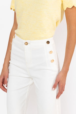 Carraig Donn High Waist Stretch Jeans With Gold Buttons Cream