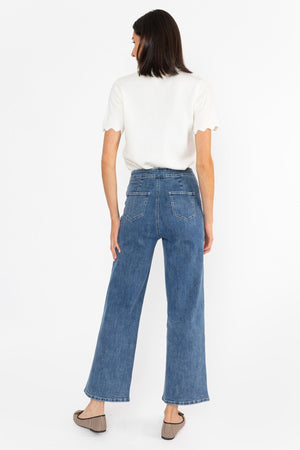 Carraig Donn High Waist Stretch Jeans With Gold Buttons Medium Blue
