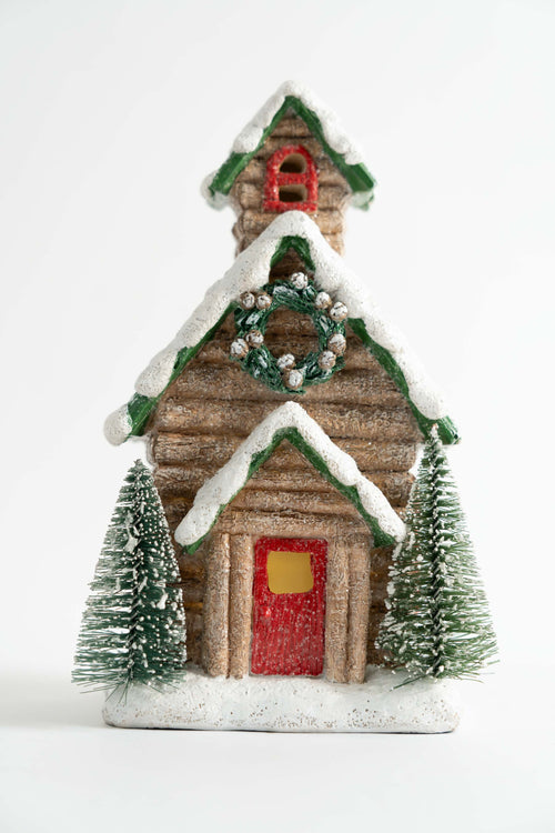 Red Door House With Trees LED Christmas Decorative Ornament