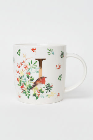 I Christmas Robin Leaf New Bone China Alphabet Mug