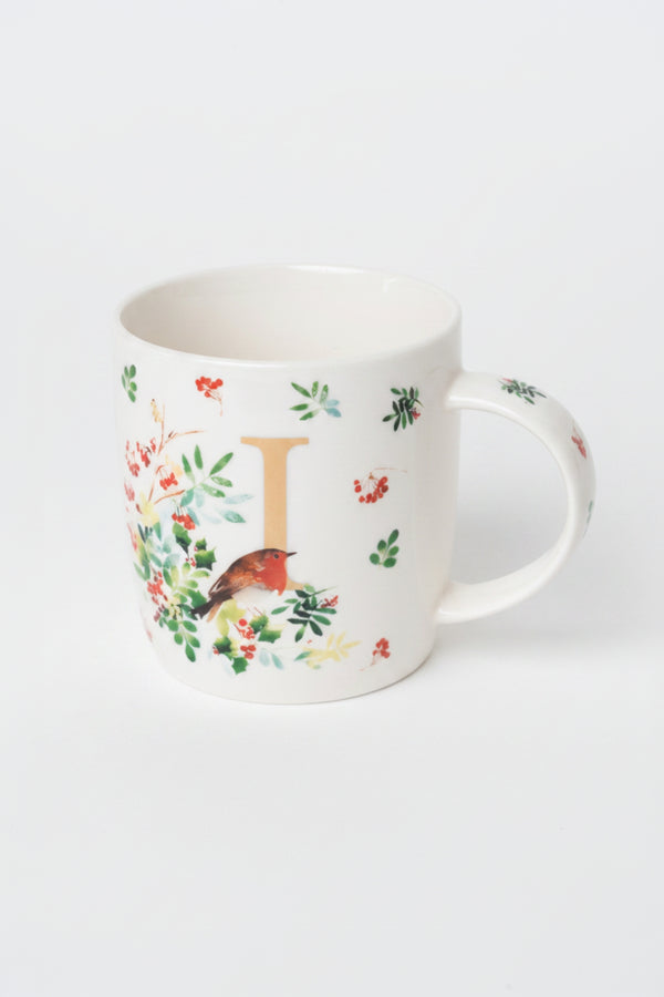 I Christmas Robin Leaf New Bone China Alphabet Mug