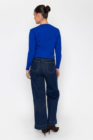 Carraig Donn Indigo Blue Denim High Waist Flare Leg Scallop Pocket Jeans