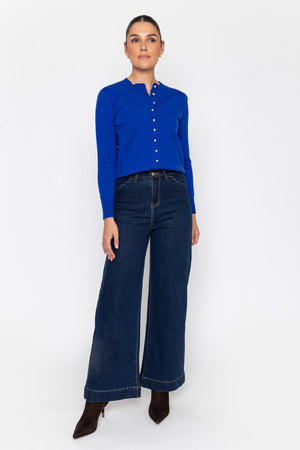 Carraig Donn Indigo Blue Denim High Waist Flare Leg Scallop Pocket Jeans