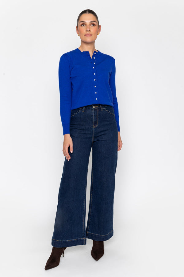 Carraig Donn Indigo Blue Denim High Waist Flare Leg Scallop Pocket Jeans
