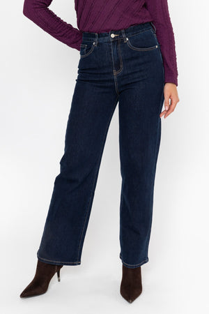 Carraig Donn Indigo Blue Denim High Waist Wide Leg Jeans