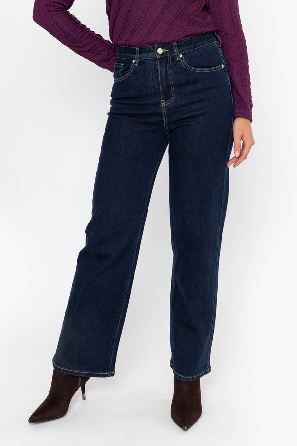 Carraig Donn Indigo Blue Denim High Waist Wide Leg Jeans