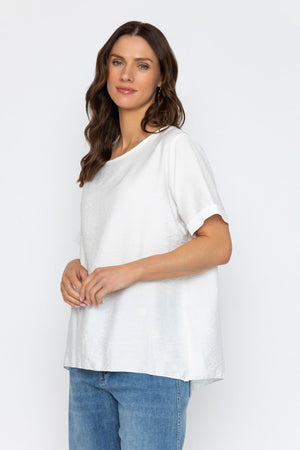 Carraig Donn Ivory Linen Like Top with Back Buttons