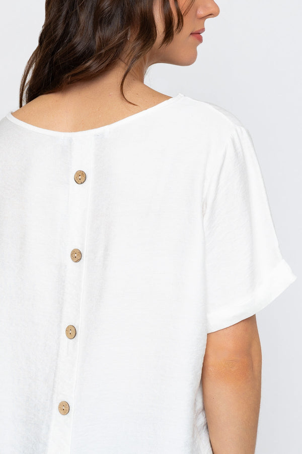 Carraig Donn Ivory Linen Like Top with Back Buttons