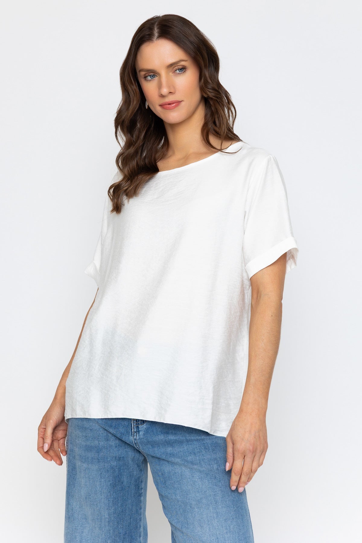 Ivory Linen Like Top with Back Buttons