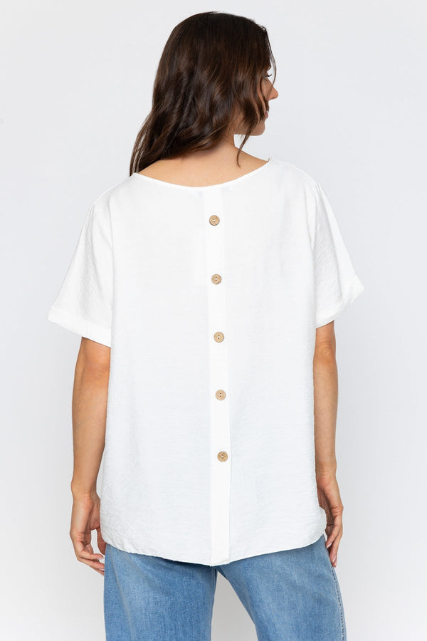 Carraig Donn Ivory Linen Like Top with Back Buttons