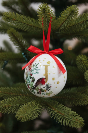 Carraig Donn J Christmas Robin Alphabet Tree Bauble
