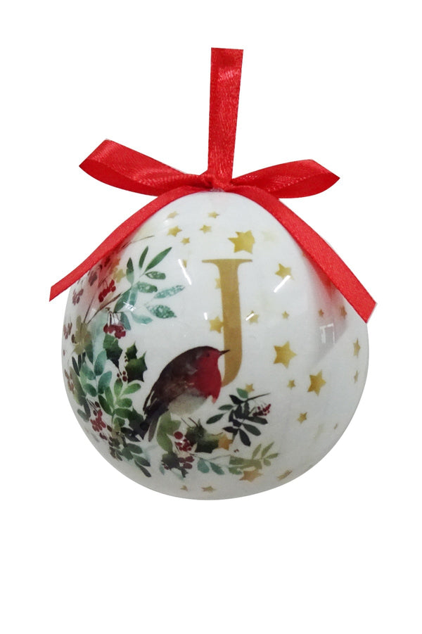Carraig Donn J Christmas Robin Alphabet Tree Bauble