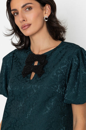 Carraig Donn Jacquard Double Bow Short Sleeve Mini Dress