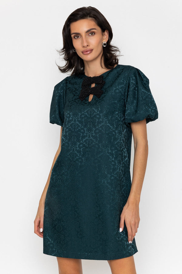 Carraig Donn Jacquard Double Bow Short Sleeve Mini Dress