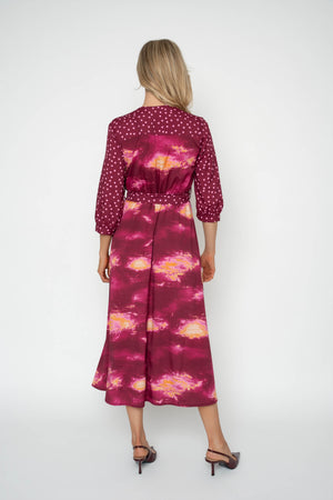 Carraig Donn Jacqueline Burgundy A-Line 3/4 Sleeve Midi Dress