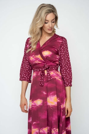 Carraig Donn Jacqueline Burgundy A-Line 3/4 Sleeve Midi Dress
