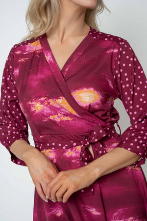 Carraig Donn Jacqueline Burgundy A-Line 3/4 Sleeve Midi Dress