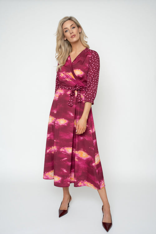Jacqueline Burgundy A-Line 3/4 Sleeve Midi Dress