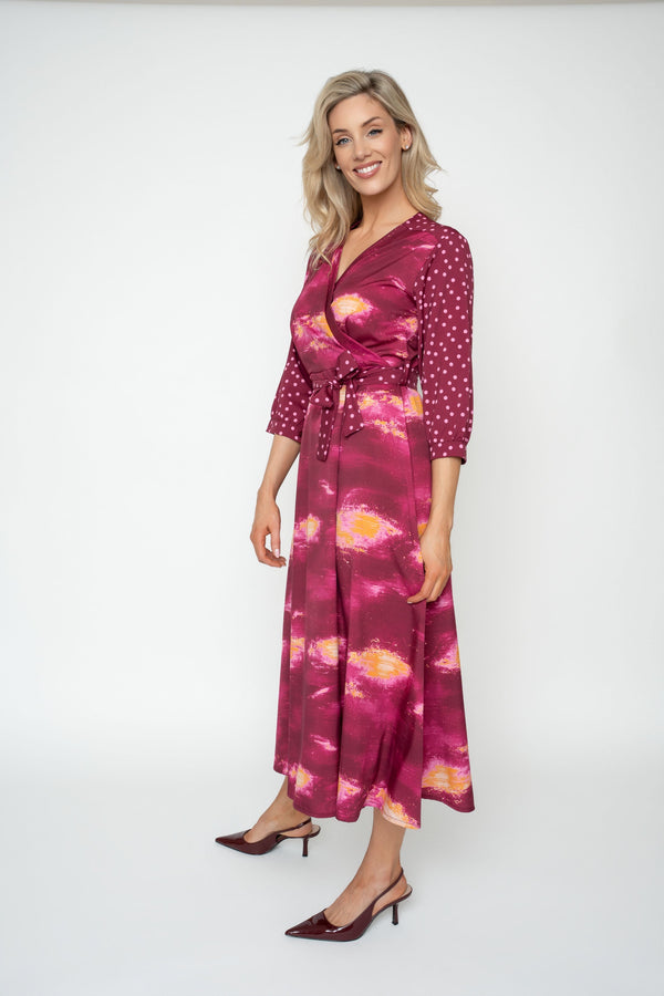 Carraig Donn Jacqueline Burgundy A-Line 3/4 Sleeve Midi Dress