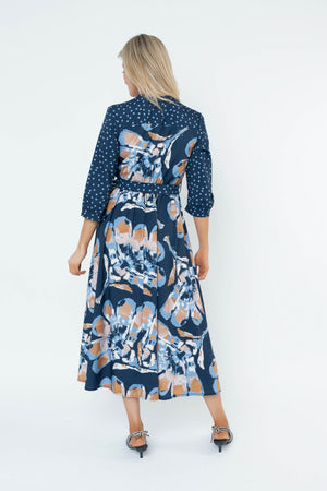 Carraig Donn Jacqueline Navy 3/4 Sleeve Midi Dress