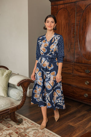 Carraig Donn Jacqueline Navy 3/4 Sleeve Midi Dress