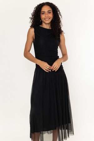 Carraig Donn Jessica Black Mesh A-line Sleeveless Midi Dress