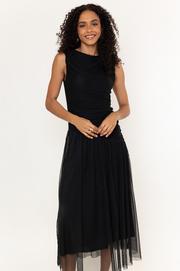Carraig Donn Jessica Black Mesh A-line Sleeveless Midi Dress