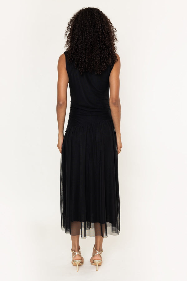 Carraig Donn Jessica Black Mesh A-line Sleeveless Midi Dress