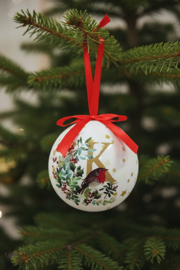Carraig Donn K Christmas Robin Alphabet Tree Bauble