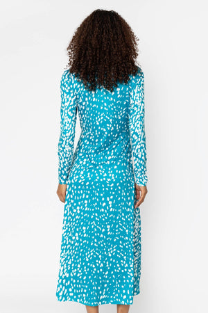 Carraig Donn Kate Teal Animal Print A-Line Long Sleeve Midi Dress