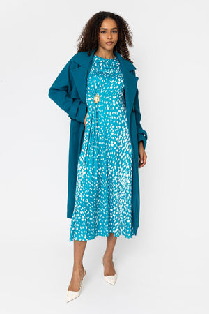 Carraig Donn Kate Teal Animal Print A-Line Long Sleeve Midi Dress