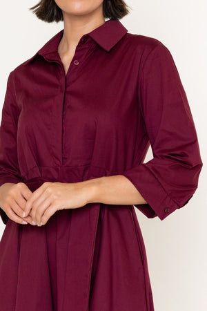 Carraig Donn Kathleen Burgundy Cotton Blend Shirt Long Sleeve Midi Dress