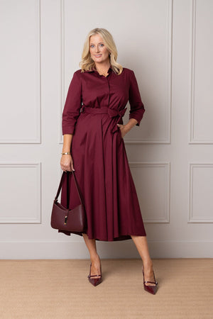 Carraig Donn Kathleen Burgundy Cotton Blend Shirt Long Sleeve Midi Dress