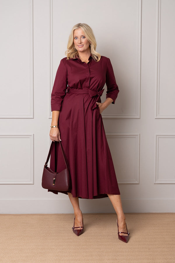 Carraig Donn Kathleen Burgundy Cotton Blend Shirt Long Sleeve Midi Dress