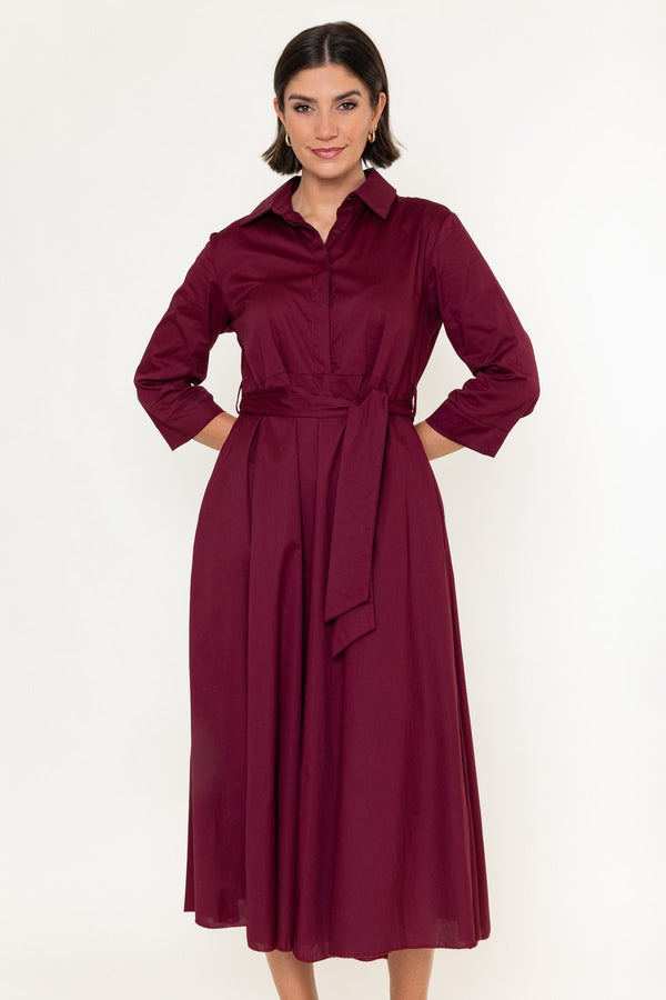 Carraig Donn Kathleen Burgundy Cotton Blend Shirt Long Sleeve Midi Dress