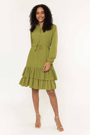 Carraig Donn Katy Green Skater Drawstring Long Sleeve Knee Length Dress