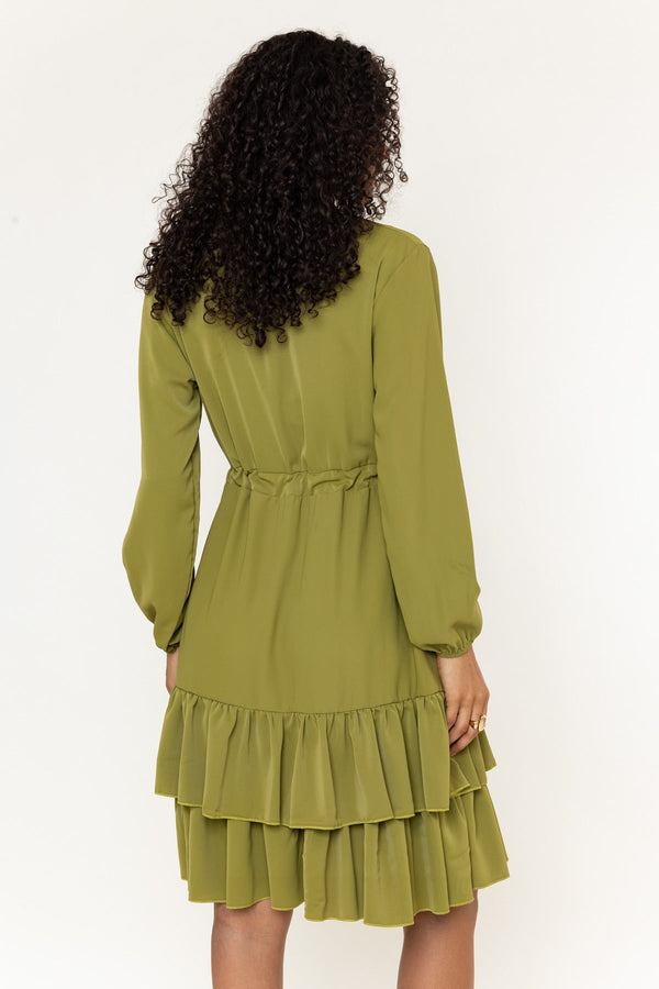 Carraig Donn Katy Green Skater Drawstring Long Sleeve Knee Length Dress